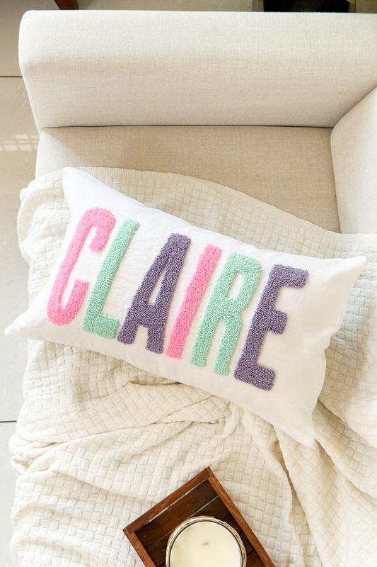 Personalized Linen Pillow Covers with Punch Needle Embroidery- PRE SELECTED