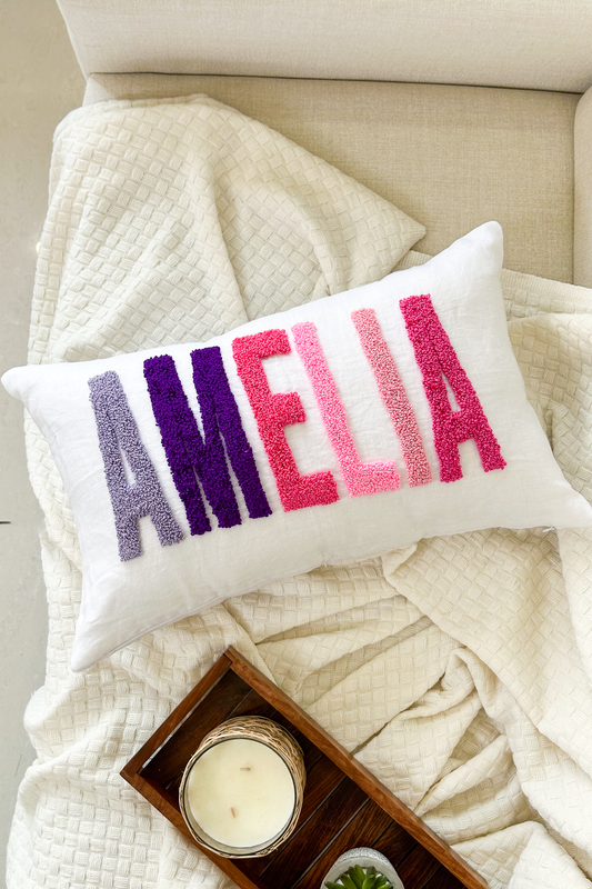 Personalized Linen Pillow Covers with Punch Needle Embroidery- PRE SELECTED