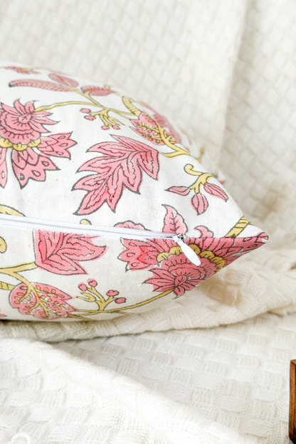 Pink Floral Block Print Pillow Cover