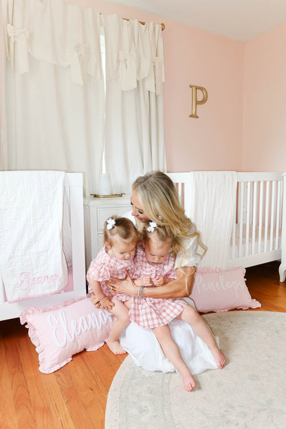 Custom Keepsake Punch Needle Cushion Covers- Baby Pink with Ruffles Trim