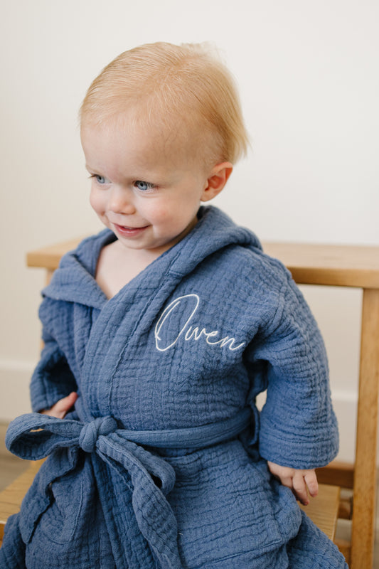 Custom Organic Wrinkle Muslin Bath Robe, 4 Layer