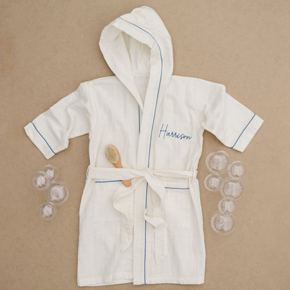 Personalized Organic Double Gauze Bath Robe with Piping