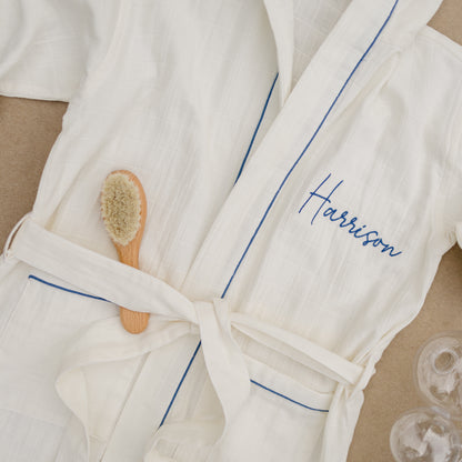 Personalized Organic Double Gauze Bath Robe with Piping