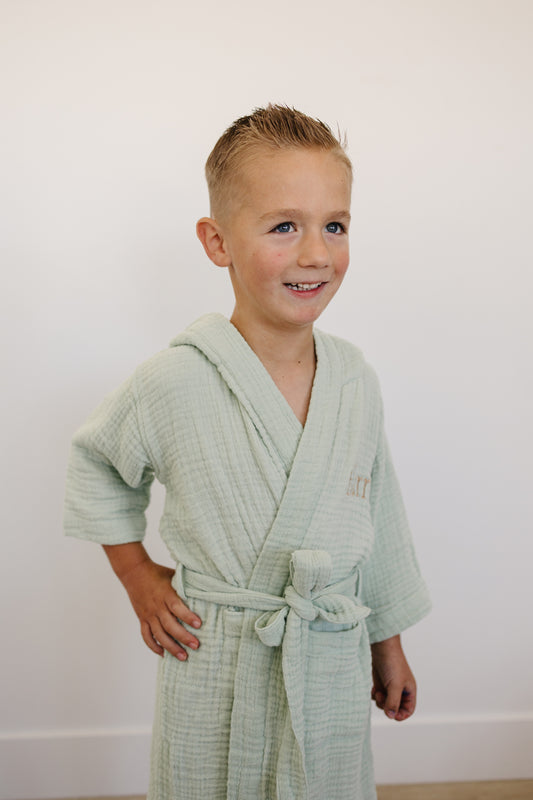 Personalized Organic Wrinkle Muslin Bath Robe, 4 Layer