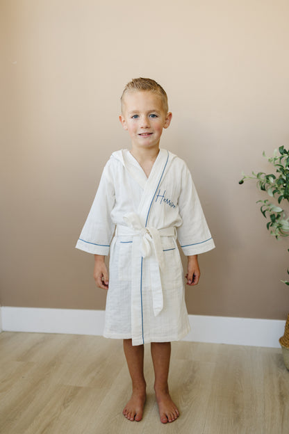 Personalized Organic Double Gauze Bath Robe with Piping