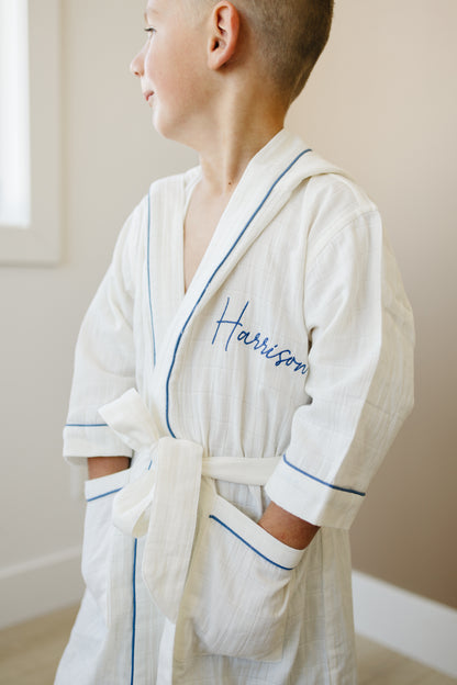 Personalized Organic Double Gauze Bath Robe with Piping