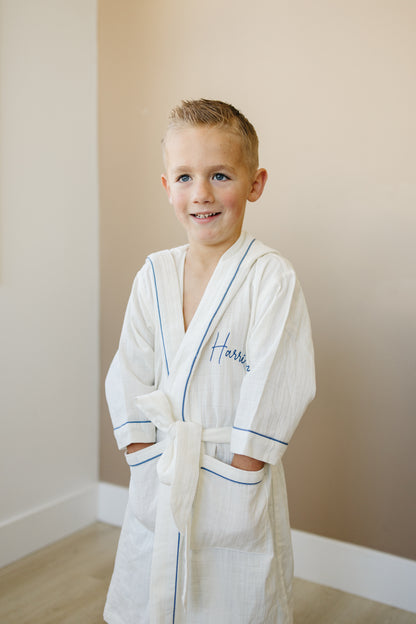 Personalized Organic Double Gauze Bath Robe with Piping