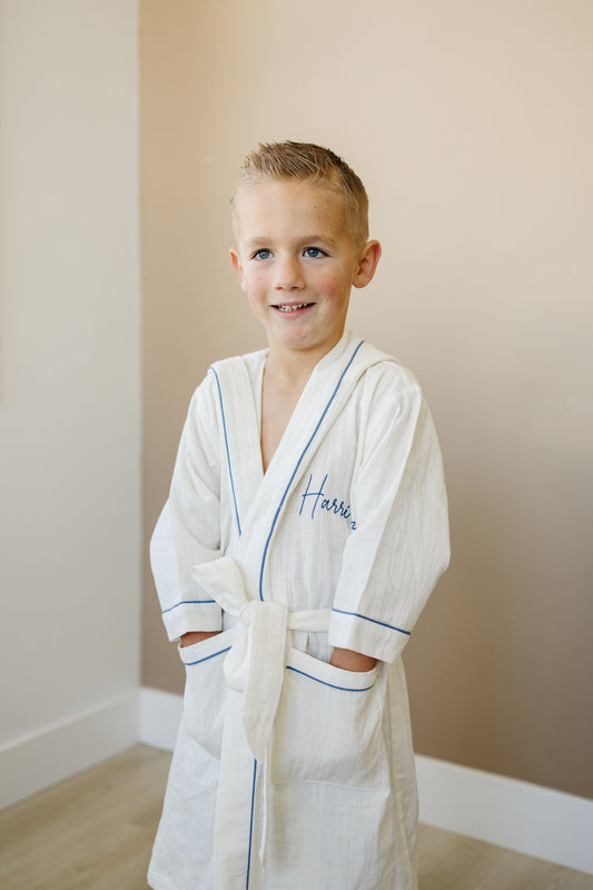Personalized Organic Double Gauze Bath Robe with Piping