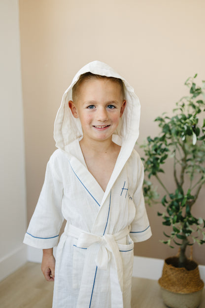 Personalized Organic Double Gauze Bath Robe with Piping