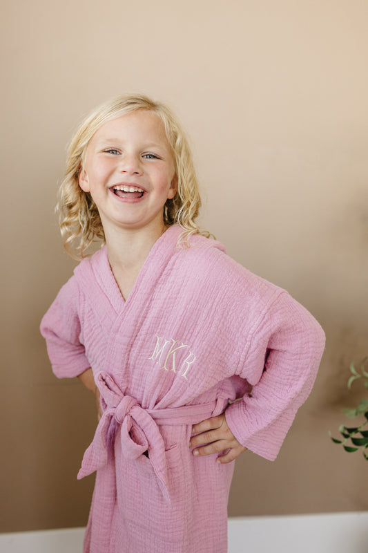 Personalized Monogram Organic Wrinkle Muslin Bath Robe, 4 Layer