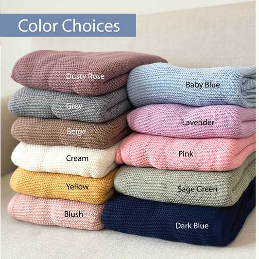 Personalized Knit Blanket, Hand Embroidered, 100% Cotton