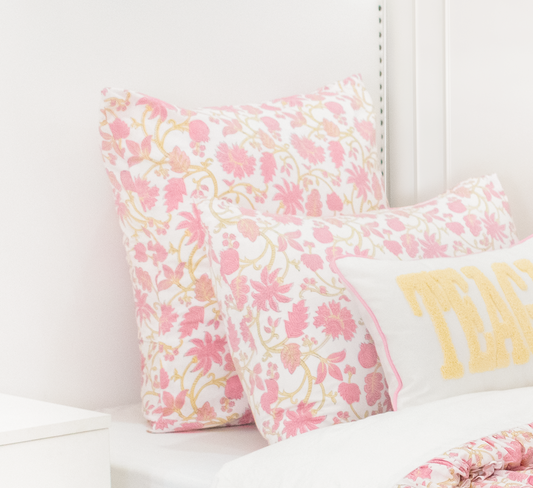 Hand Block Printed Cotton Sateen Sham Cover With Ruffled Scallops