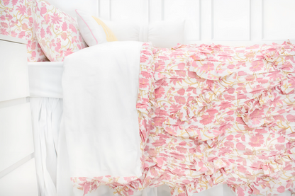 Hand Block Printed Cotton Sateen Duvet Cover With Ruffled Scallops