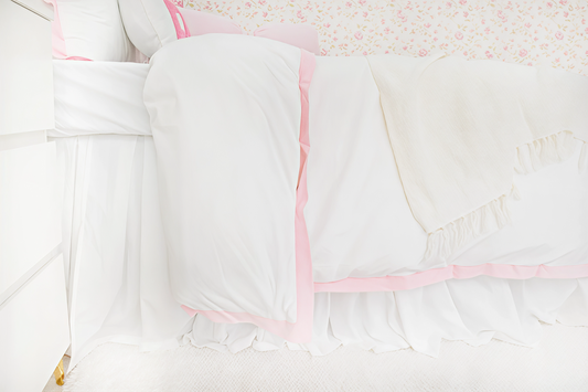 Cotton Percale Organic Duvet Cover with Flange Trim- Baby Pink