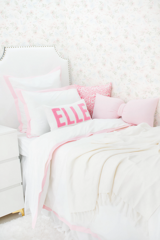 Cotton Percale Organic Duvet Cover with Flange Trim- Baby Pink