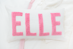 White Pink Linen Personalized Name Pillow Cover
