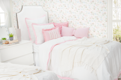 Cotton Percale Organic Duvet Cover with Flange Trim- Baby Pink