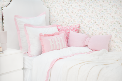 Cotton Percale Organic Duvet Cover with Flange Trim- Baby Pink
