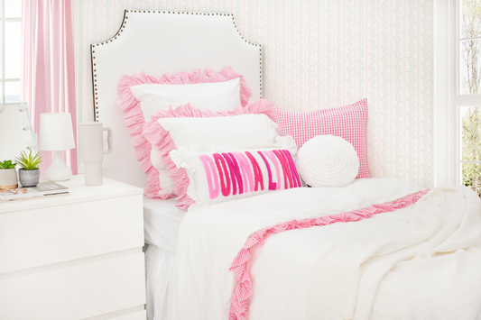 Cotton Percale Organic Duvet Cover with Ruffles Trim- Pink Stripes