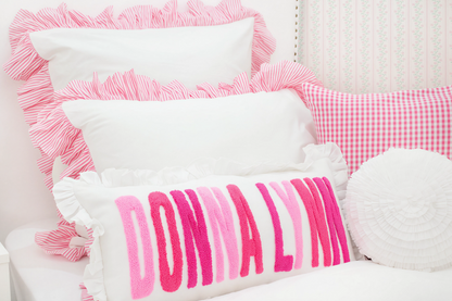 Pink Personalized Name Pillow Cover with Punch Needle Embroidery