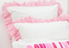 Cotton Percale Organic Standard Sham with Ruffles Trim- Pink Stripes