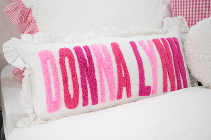 Pink Personalized Name Pillow Cover with Punch Needle Embroidery
