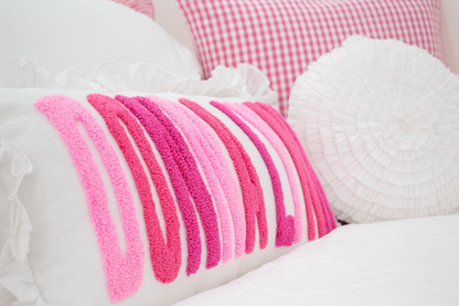 Pink Personalized Name Pillow Cover with Punch Needle Embroidery
