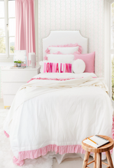 Cotton Percale Organic Duvet Cover with Ruffles Trim- Pink Stripes