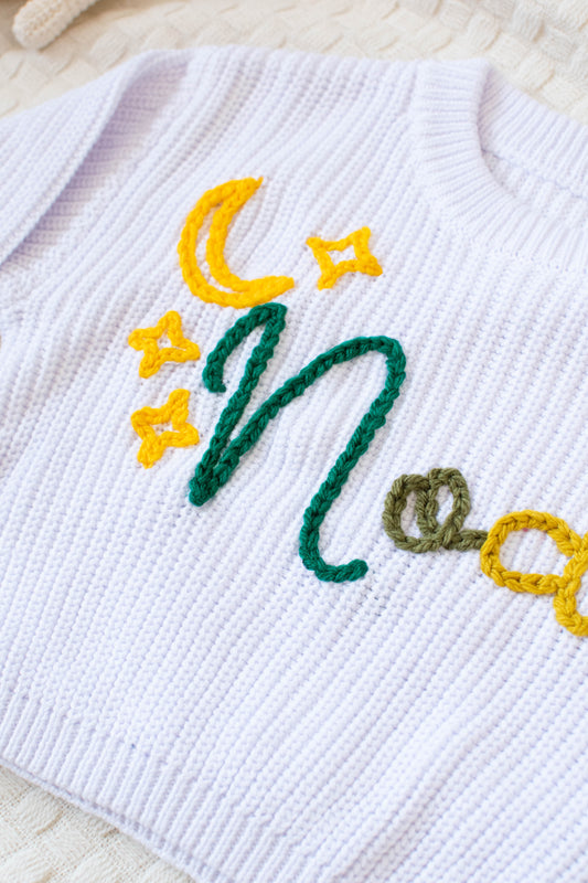 Personalized Sweaters, Hand Embroidered, 100% Cotton