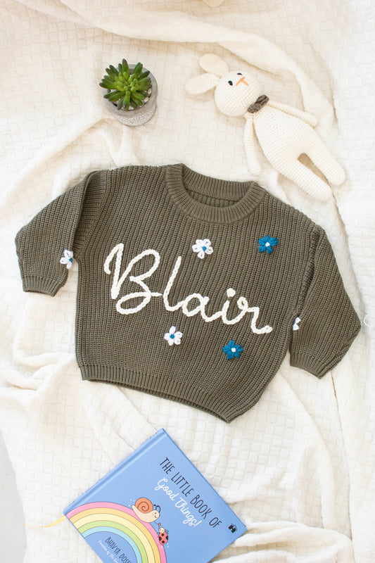 Personalized Sweaters, Hand Embroidered, 100% Cotton