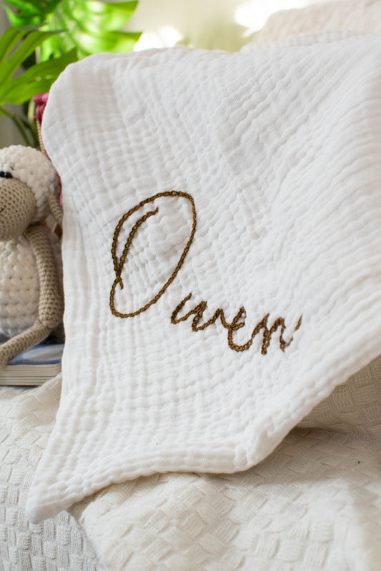 Organic Wrinkle Swaddle 4 Layer Muslin, Hand Embroidered, Pack of 1, 100% Cotton