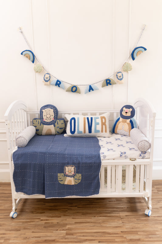 Wild & Free Lions Applique Cotton Blanket for Baby  with Kantha Work