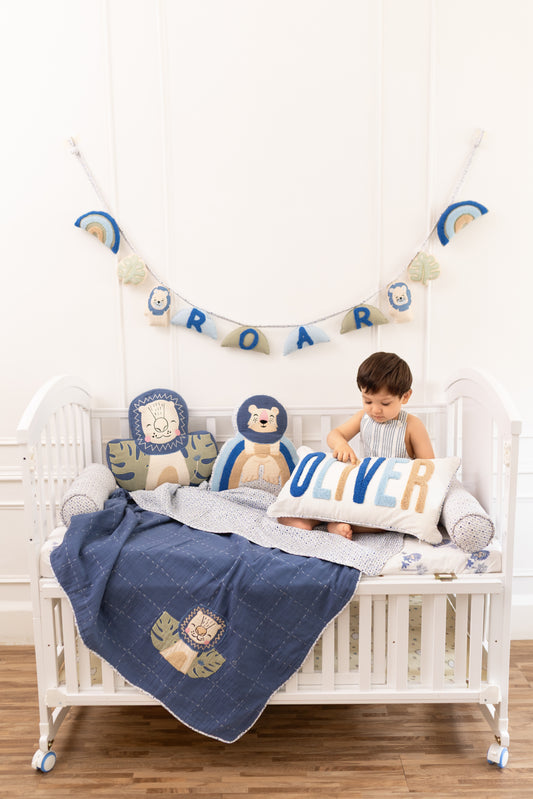 Wild & Free Lions Applique Cotton Blanket for Baby  with Kantha Work