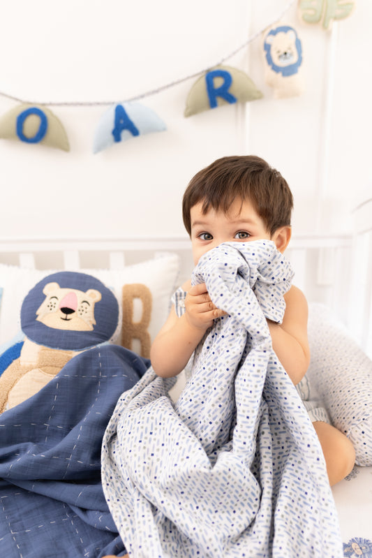 Wild & Free Lions Applique Cotton Blanket for Baby  with Kantha Work