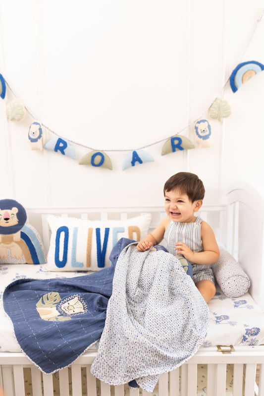 Wild & Free Lions Applique Cotton Blanket for Baby  with Kantha Work