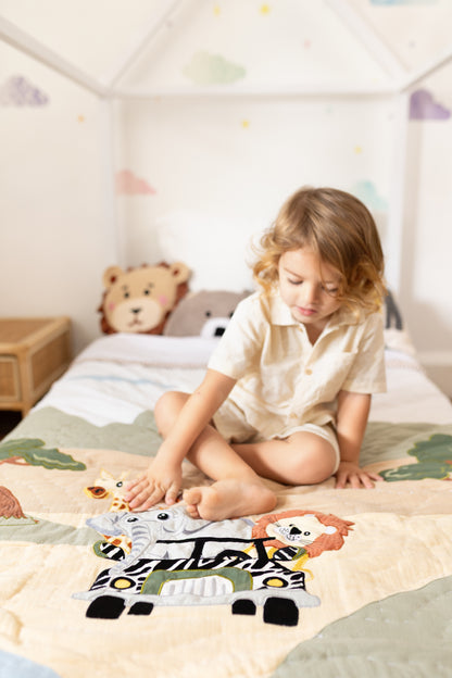 Jeep Jungle Safari Applique Cotton Blanket for Baby with Kantha Work