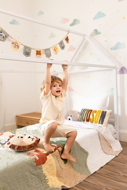 Jeep Jungle Safari Applique Cotton Blanket for Kids with Kantha Work