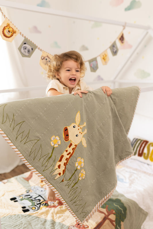 Jeep Jungle Safari Applique Cotton Blanket for Baby with Kantha Work