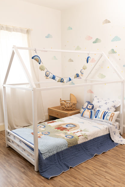 Wild & Free Lions Applique Cotton Blanket for Kids with Kantha Work