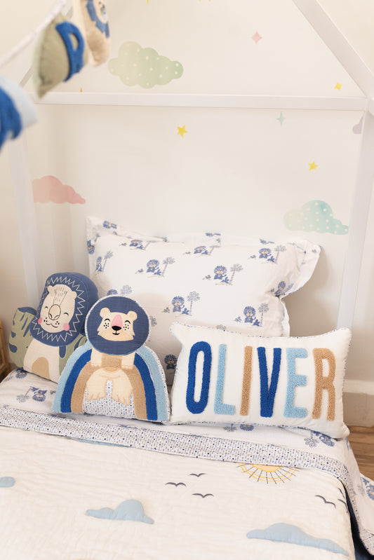 Wild & Free Lions Applique Cotton Blanket for Baby  with Kantha Work