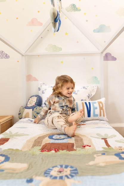 Wild & Free Lions Applique Cotton Blanket for Baby  with Kantha Work