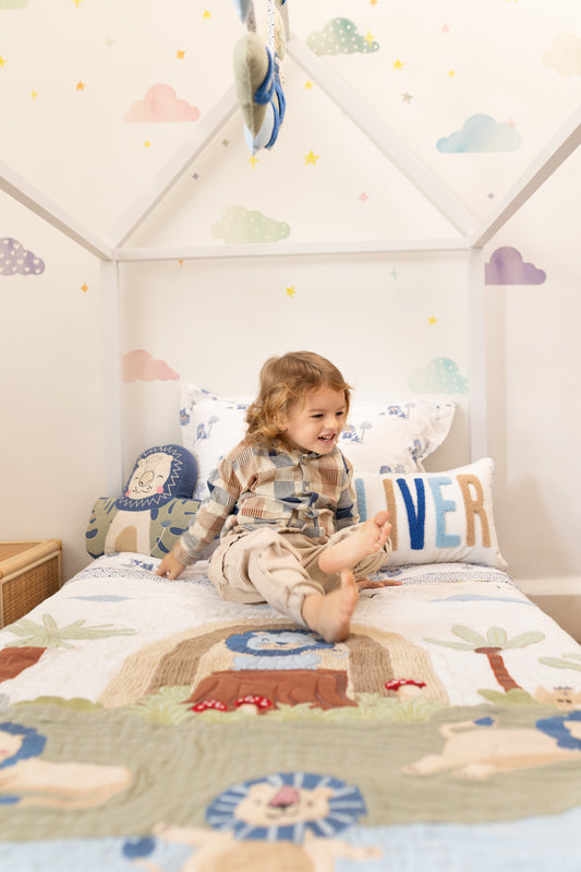 Wild & Free Lions Applique Cotton Blanket for Baby  with Kantha Work