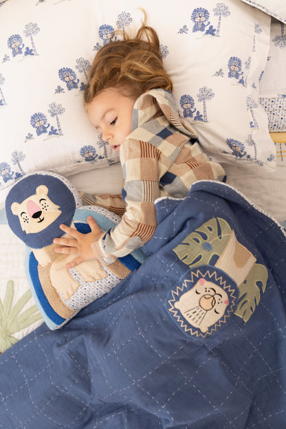 Wild & Free Lions Applique Cotton Blanket for Baby  with Kantha Work