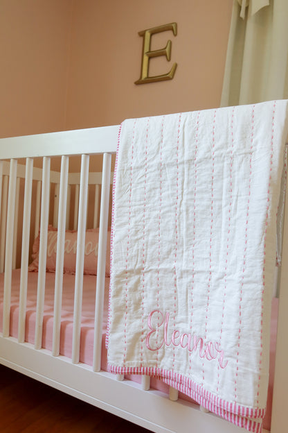 Pink Kantha Baby Blanket for Girls