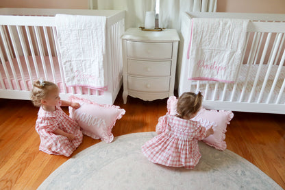 Custom Keepsake Punch Needle Cushion Covers- Baby Pink with Ruffles Trim