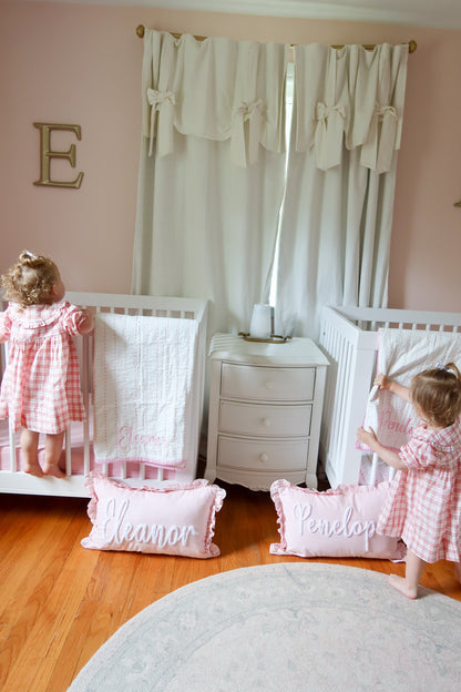 Custom Keepsake Punch Needle Cushion Covers- Baby Pink with Ruffles Trim