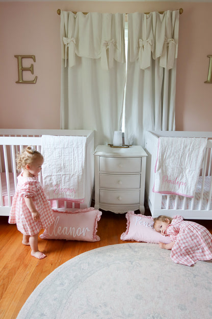 Custom Keepsake Punch Needle Cushion Covers- Baby Pink with Ruffles Trim