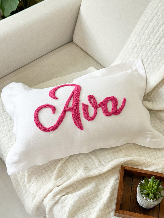 Personalized Pillow Cover, Punch Needle, 100% Linen