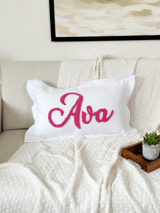 Personalized Pillow Cover, Punch Needle, 100% Linen