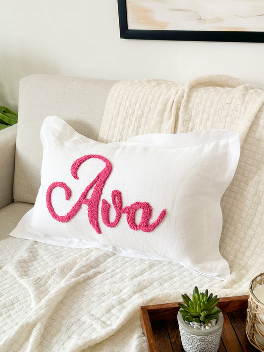 Personalized Pillow Cover, Punch Needle, 100% Linen